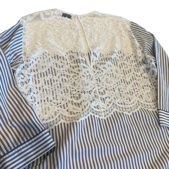 Sandro Navy & White Stripe Lace Detail Tunic Blouse size 2/4 - Picture 4 of 8